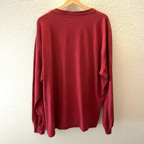 Carhartt K126 Long Sleeve T-Shirt XL Burgundy Workwear Cotton Heavyweight Pocket - Picture 4 of 9